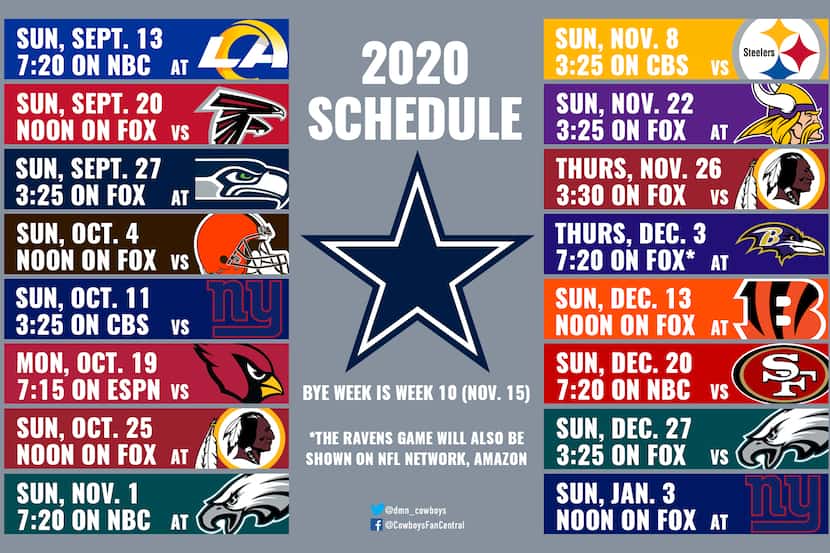 Cowboys' 2020 schedule.