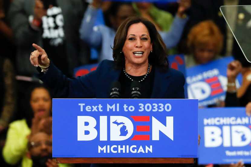 In this March 9, 2020, file photo, Sen. Kamala Harris, D-Calif., speaks at a campaign rally...