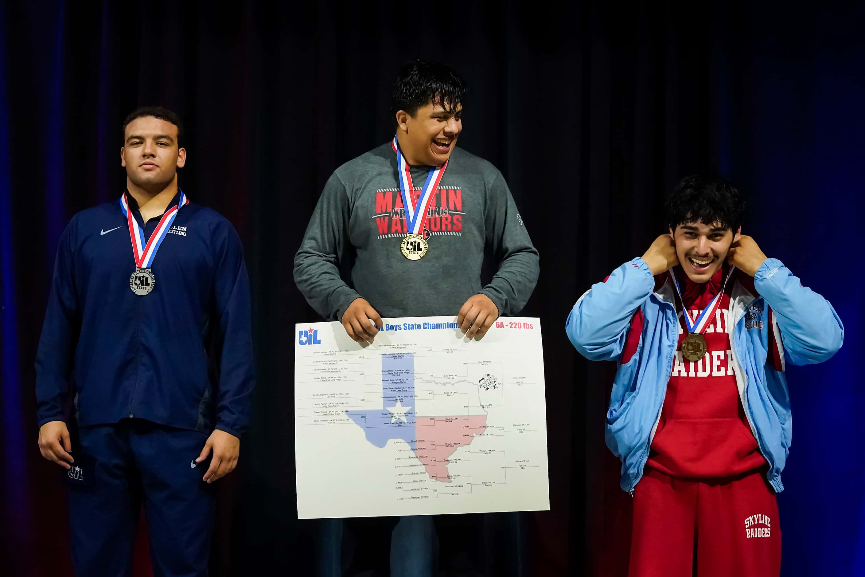 From left, second place finisher  Isaiah Steel of Allen, champion Maxwell Soto of Arlington...