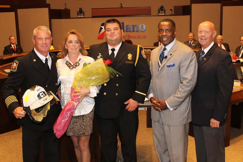
Fire Chief Sam Greif (left) was officially sworn in at a Plano City Council meeting on Aug....