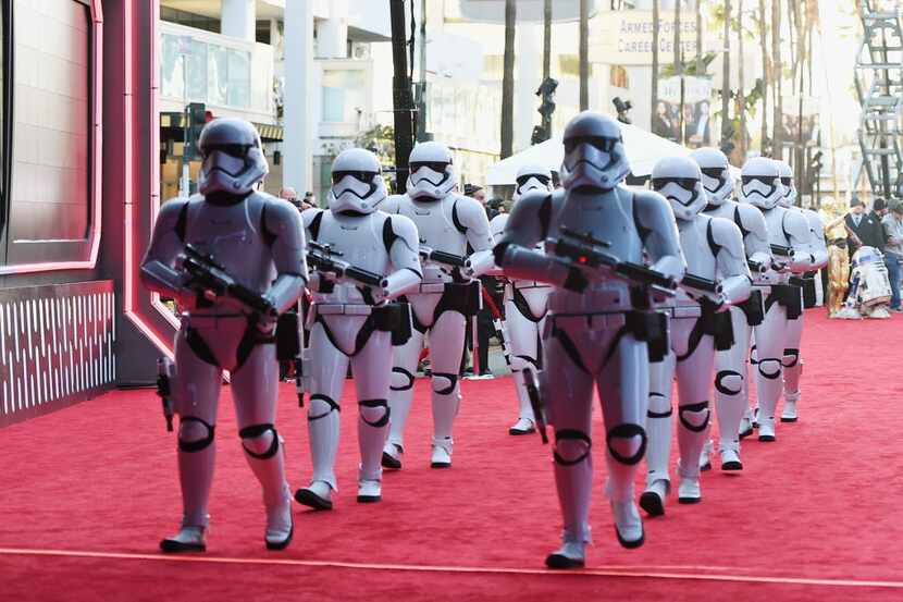 Stormtroopers arrive at the premiere of Walt Disney Pictures and Lucasfilm's "Star Wars: The...