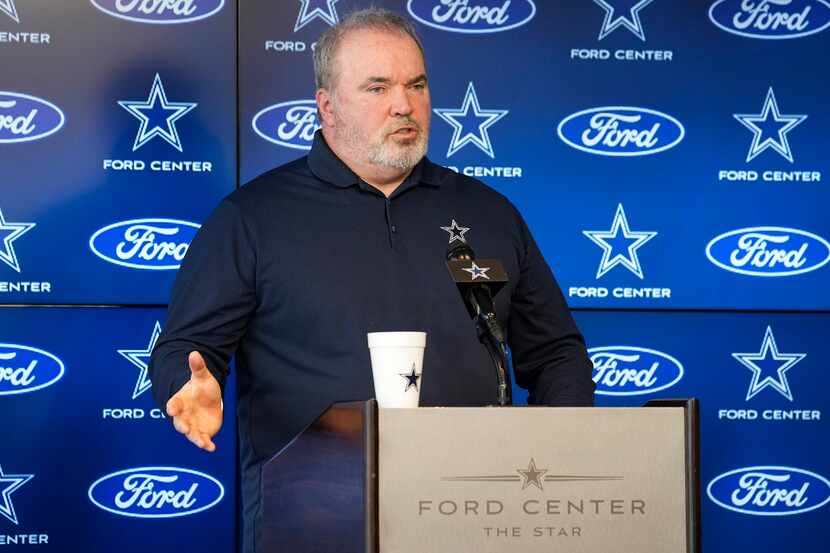 Dallas Cowboys head coach Mike McCarthy, responds to questions during a news conference at...