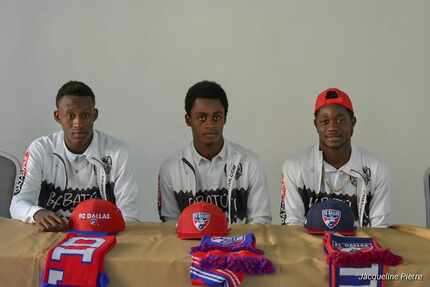 Bicou Bissainthe, Ronaldo Damus, and Valdo Etienne at the Hatian announcement of their...