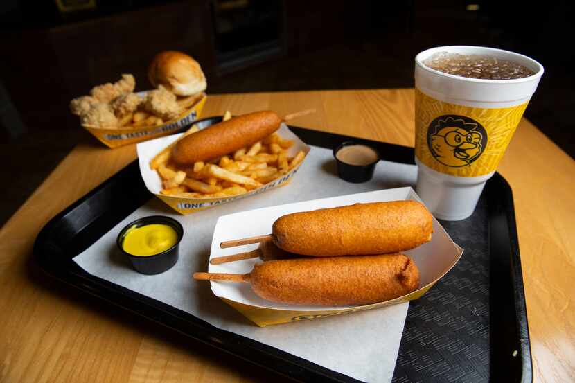 Fletcher's Original State Fair Corny Dogs teamed up with Golden Chick to sell corny dogs...