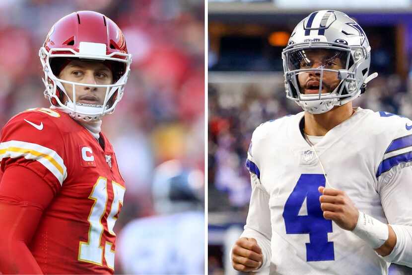 Kansas City Chiefs quarterback Patrick Mahomes (left) and Dallas Cowboys Dak Prescott (right).