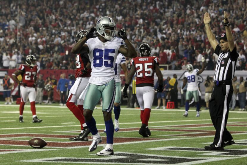 Dallas Cowboys wide receiver Kevin Ogletree (85) celebrates his TD in the second half of NFL...