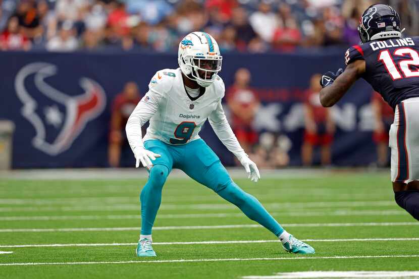 Miami Dolphins cornerback Noah Igbinoghene (9) in action during an NFL preseason football...