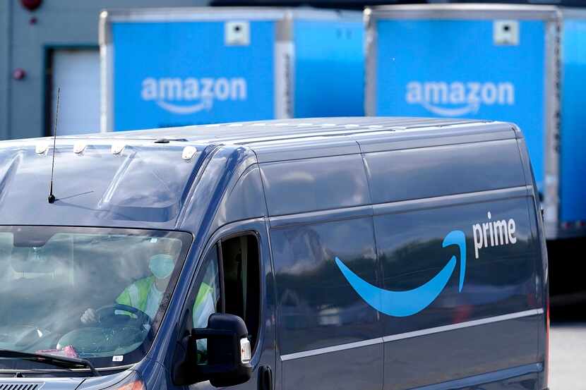 Amazon Prime trucks are parked at delivery stations throughout the Dallas-Fort Worth area.