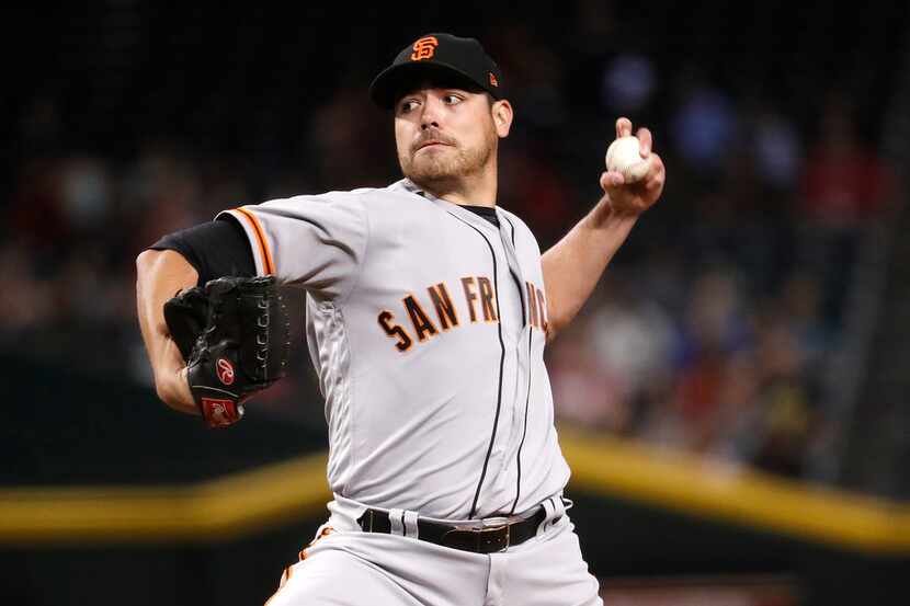 FILE - In this Tuesday, Sept. 26, 2017 file photo, San Francisco Giants starting pitcher...