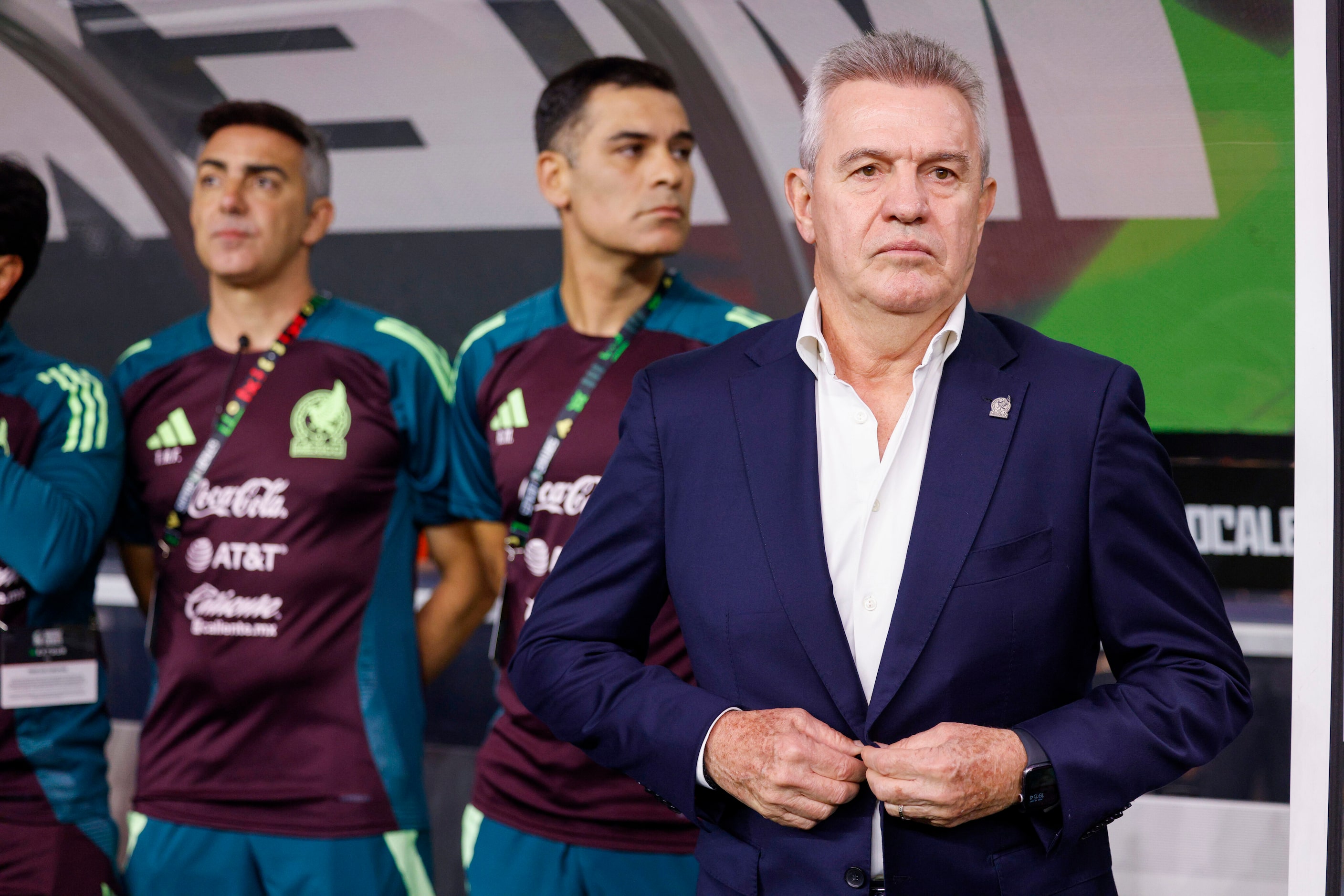 Mexico head coach Javier Aguirre stands on the sidelines before the first half of an...