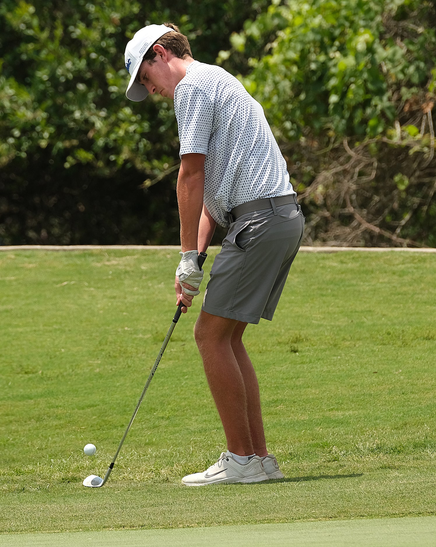 Trey Sample of Plano West just off the green during Day 2 of the UIL 6A boys golf state...