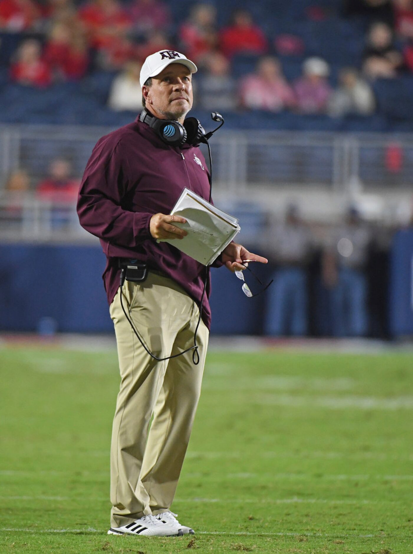 Texas A&M head coach Jimbo Fisher watches during the first half of an NCAA college football...