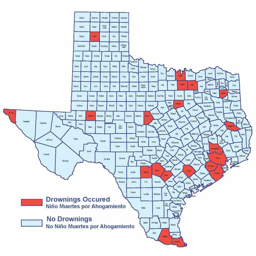 Mapa de ahogamientos ocurridos en Texas durante 2024. Datos actualizados al 30 de mayo.