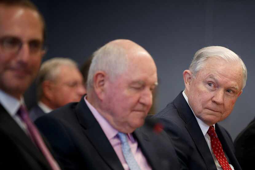 Attorney General Jeff Sessions, far right, during a meeting at the Federal Emergency...