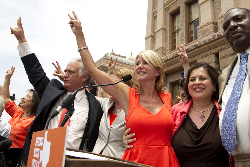 Wendy Davis and Leticia Van de Putte at the Texas Capitol after the 11-hour abortion...