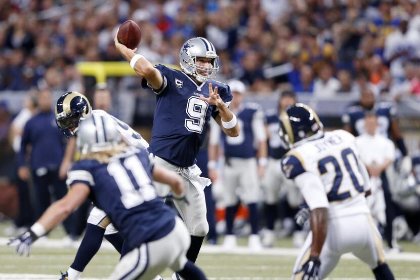 Dallas Cowboys quarterback Tony Romo (9) attempts a pass in a game against the St. Louis...