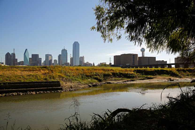 Downtown Dallas is seen in the background near the Trinity River Monday, October 31, 2016 in...