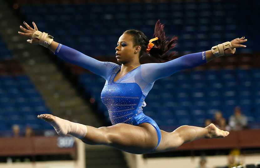 Kennedy Baker performs her floor exercise routine during the 2014 NCAA Women's Gymnastics...