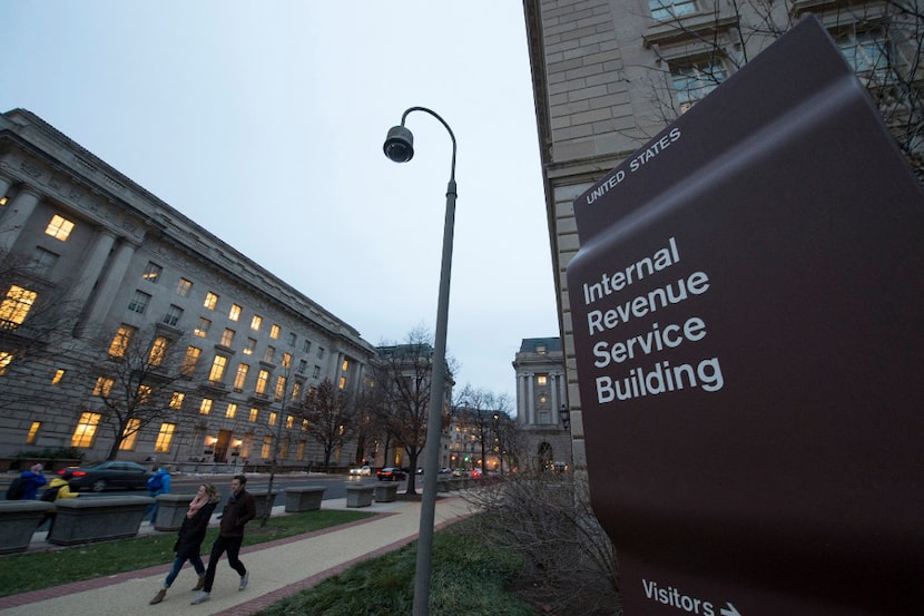 Workers enter the IRS building in 2014, in Washington, D.C. The IRS alleges that Texas...