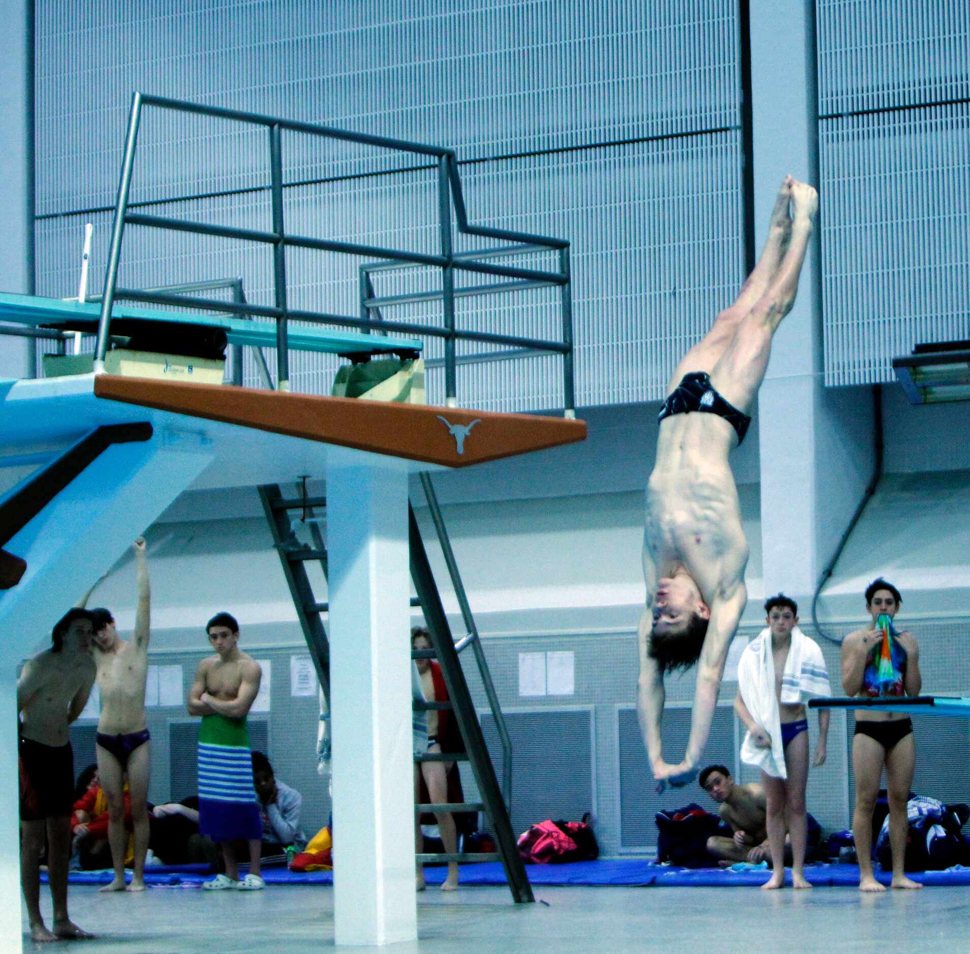 Prosper Rock Hill diver Luke Sits competes in the 5A Boys diving competition. The first day...
