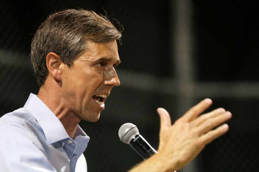 Democratic presidential candidate Beto O'Rourke speaks to the crowed during a vigil at...