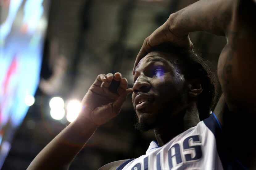 In this file photo, Dallas Mavericks small forward Jae Crowder (9) reacts after a foul is...