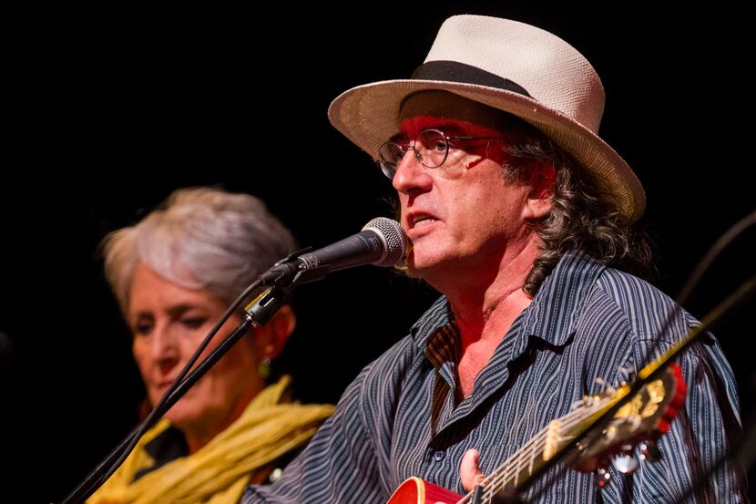 James McMurtry, right, and Joan Baez perform at "Lampadusa - Concerts for Refugees" at the...