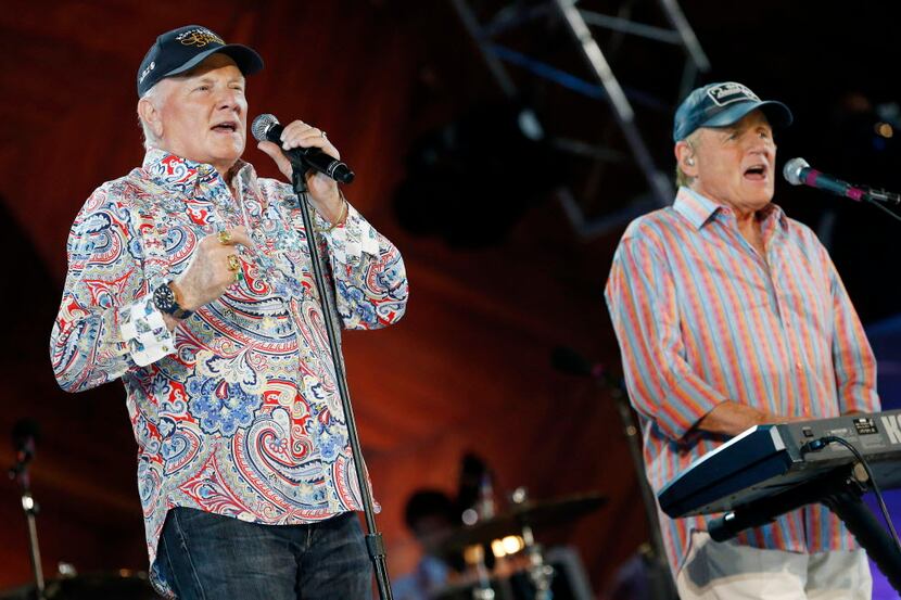 The Beach Boys, Mike Love, left and Bruce Johnston, perform at the Hatch Shell on the...