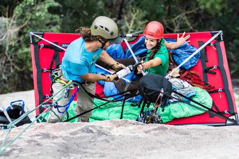 Campers set up for cliff camping in Estes Park, Colo.