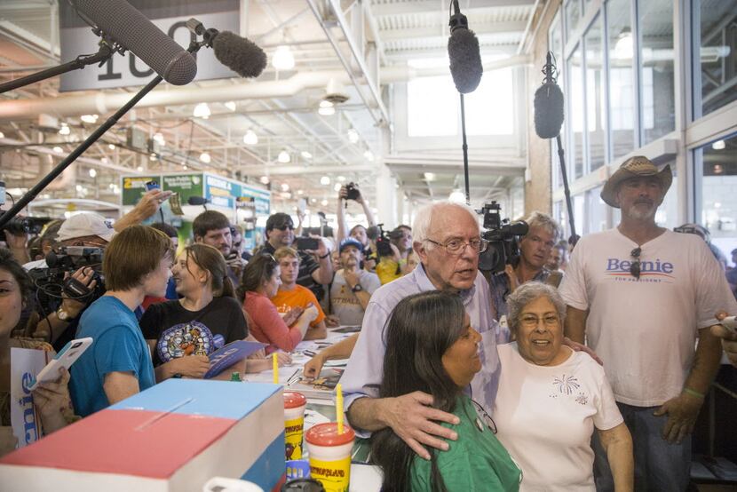 Democratic presidential candidate U.S. Sen. Bernie Sanders greets supporters at the Des...