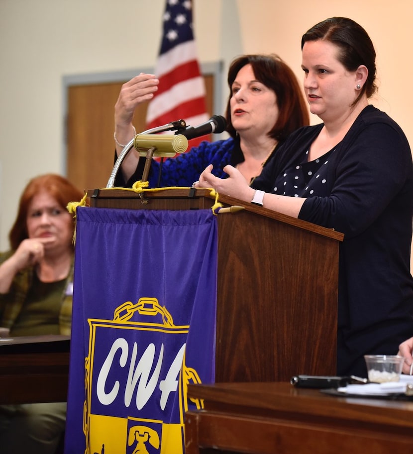 Carol Donovan (center), chairwoman of the Dallas County Democratic Party, and Sarah Duncan,...