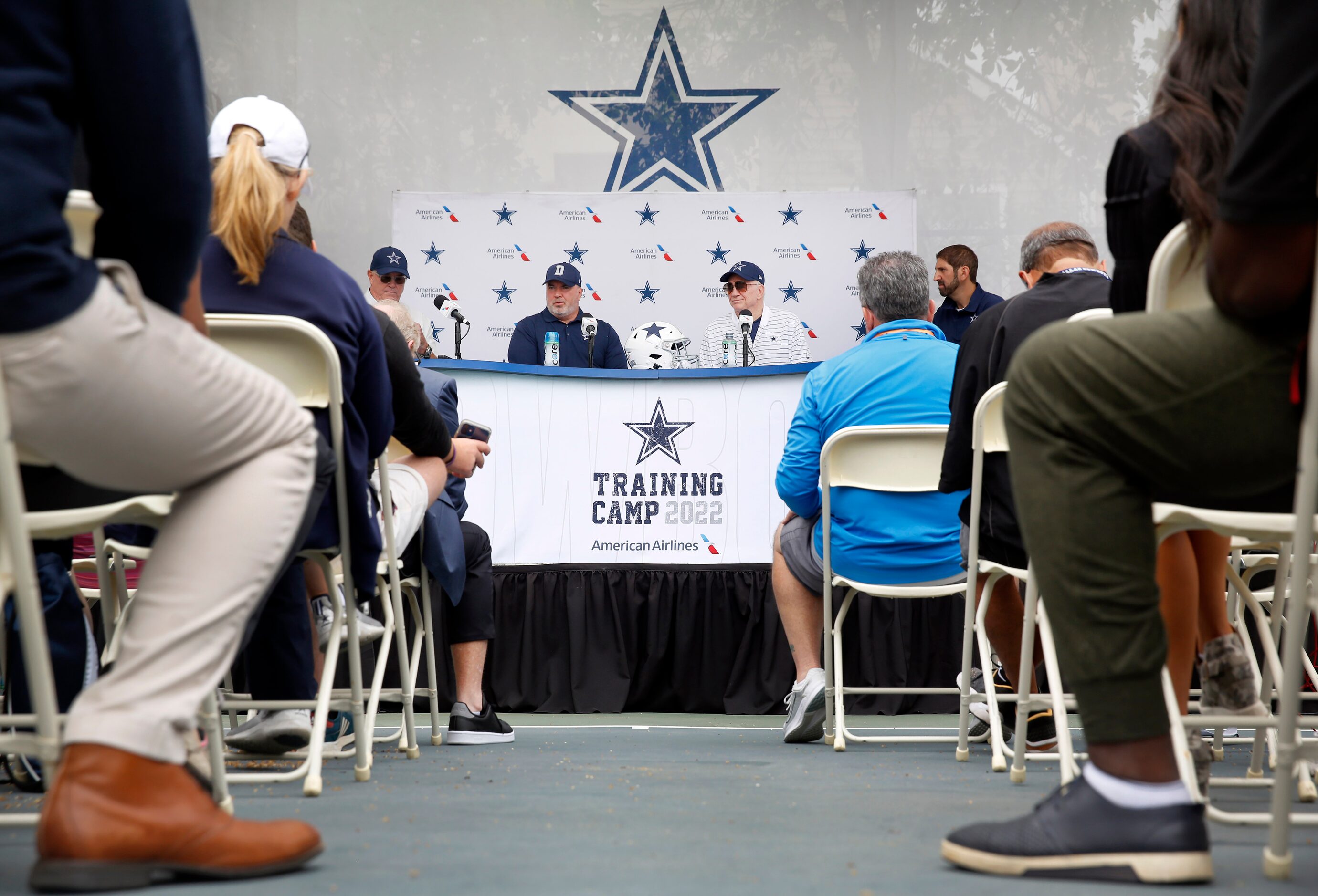 (from left, on stage) Dallas Cowboys COO/Executive Vice President Stephen Jones, Head Coach...