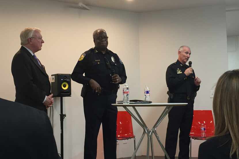  From left, Downtown Dallas Inc. President and CEO John Crawford, DART Police Chief James...