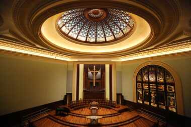 A view of the dome and sanctuary of First Presbyterian Church of Dallas at 1835 Young St. in...