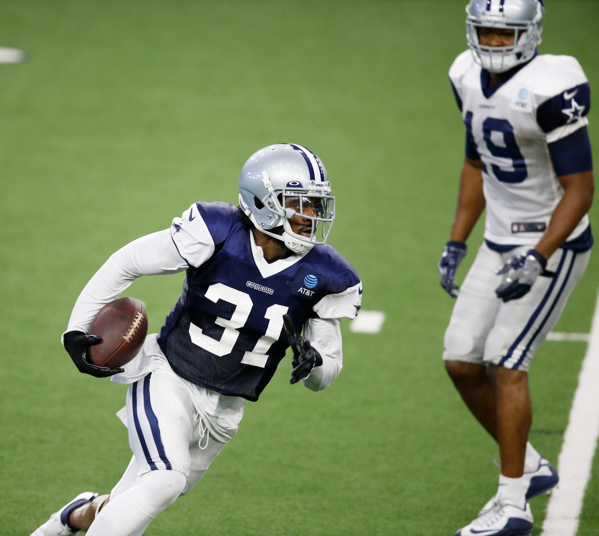 Dallas Cowboys cornerback Trevon Diggs (31) intercepts a pass intended for Dallas Cowboys...