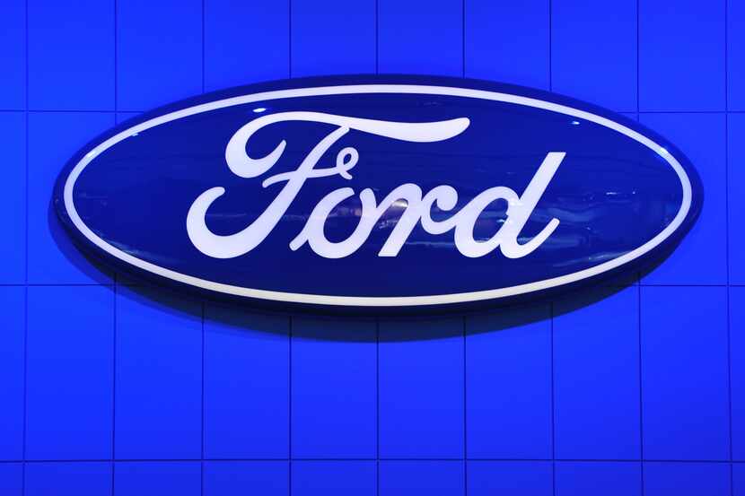 (FILES)The Ford Motor Company logo is seen during a press preview at the North American...