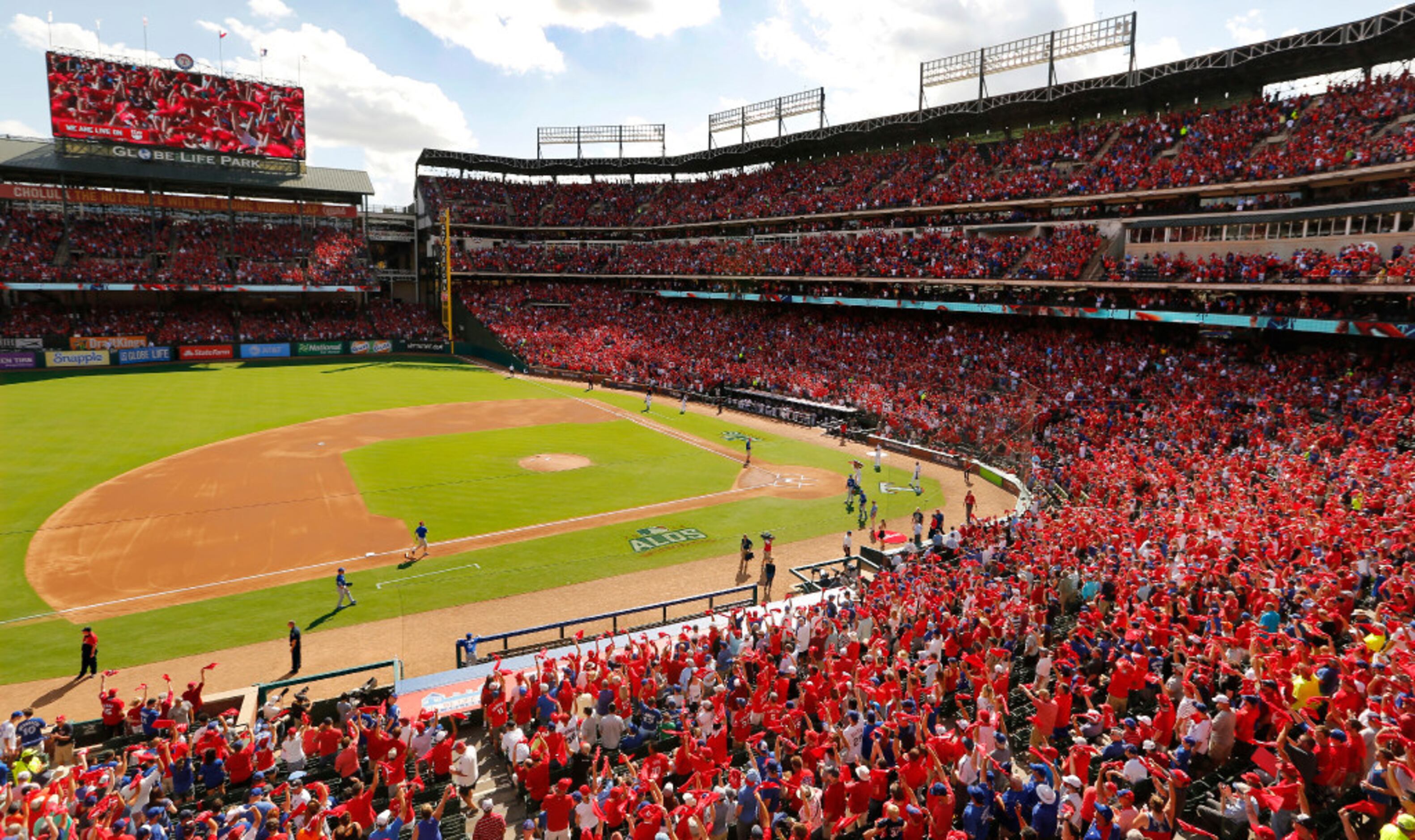 Arlington, TX, USA. 10th Apr, 2021. Globe Life Field during a Major League  Baseball game between the Texas Rangers and the San Diego Padres on April  10, 2021 in Arlington, Texas. Credit