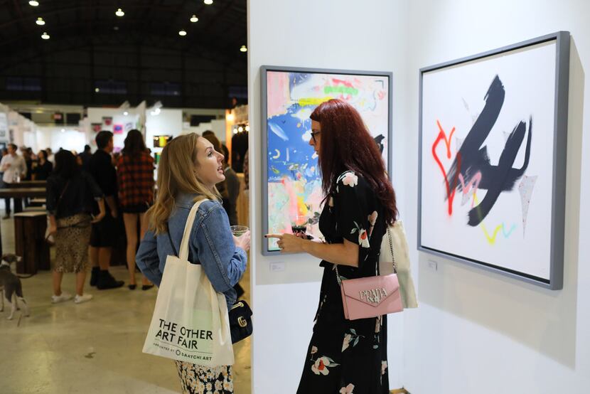 Artists' booths took over the Barker Hangar on Oct. 27, 2018 in Santa Monica, Calif. as part...