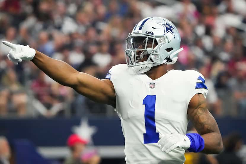 Dallas Cowboys cornerback Kelvin Joseph (1) celebrates a play during the first half of an...