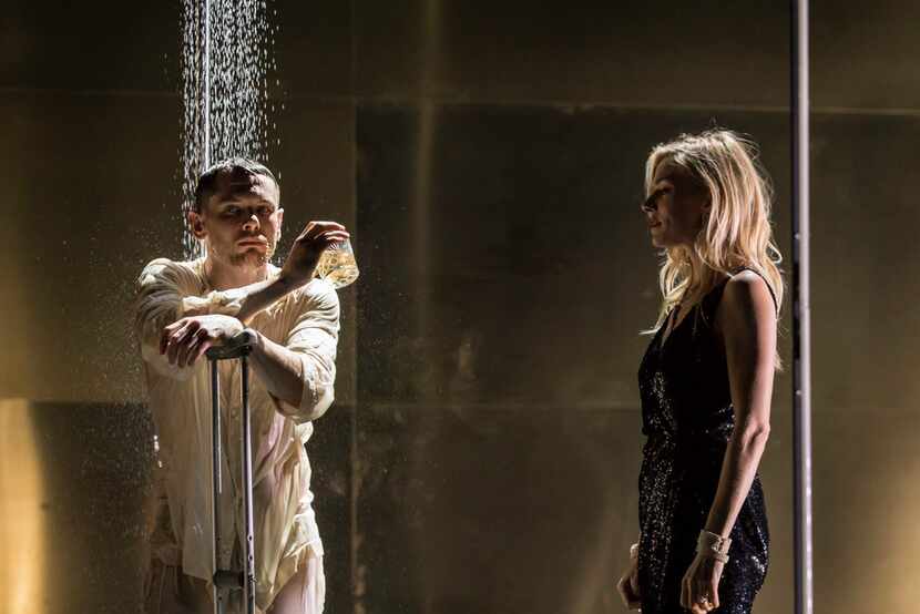 Jack O'Connell (Brick), left, and Sienna Miller (Maggie) act out a scene from Cat on a Hot...