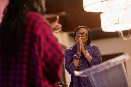 Cynt Marshall (right), CEO of the Dallas Mavericks, reacts as Cheryl Polote Williamson...