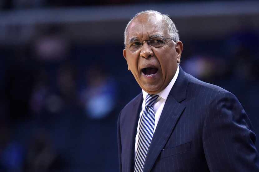 In this file photos from Tuesday, Jan. 16, 2018, Memphis head coach Tubby Smith yells to the...