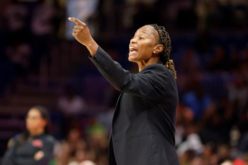 Dallas Wings head coach Vickie Johnson directs her team against the Atlanta Dream during the...