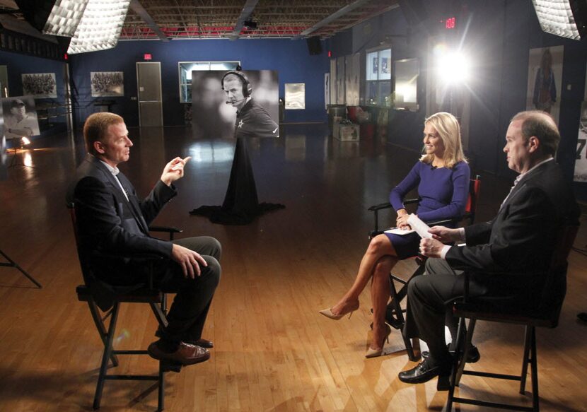 Jason Garrett during a sit-down TV interview with Meredith Land and Alan Peppard at Valley...