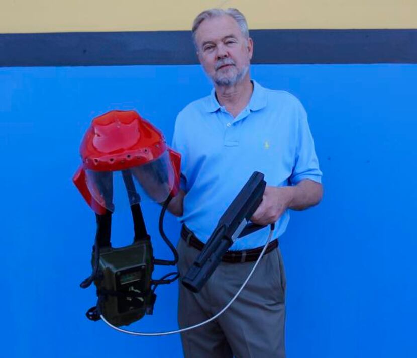 George Carter, who invented laser tag in Dallas in 1984, shows off some of the original gear...