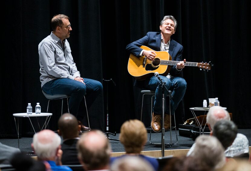 Billy Crockett, right, singer, songwriter and creative director of Blue Rock Studio in the...