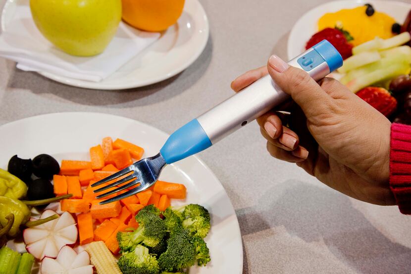 The HAPIfork, made by HAPILABS, smart electronic fork is seen on display at the Consumer...