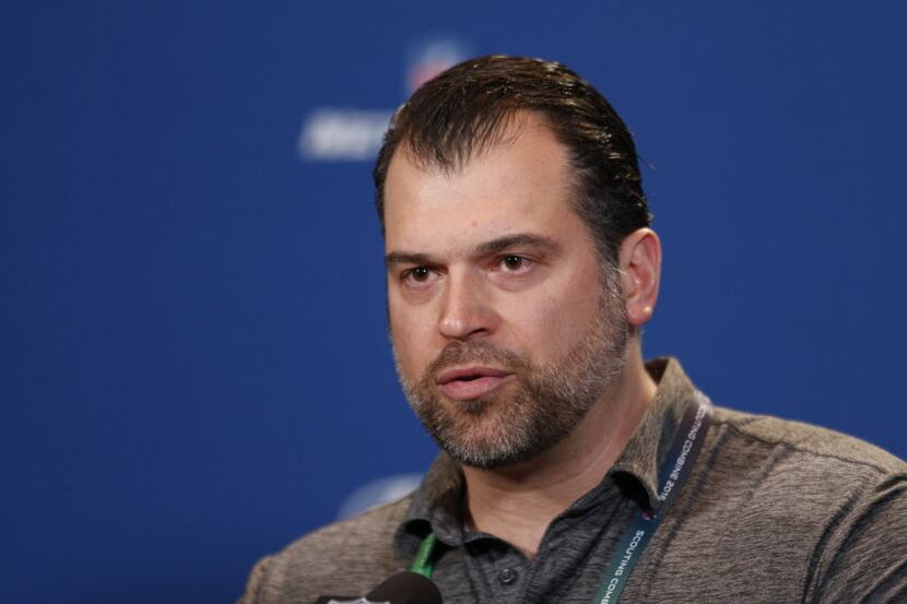 Feb 25, 2016; Indianapolis, IN, USA; Indianapolis Colts general manager Ryan Grigson speaks...