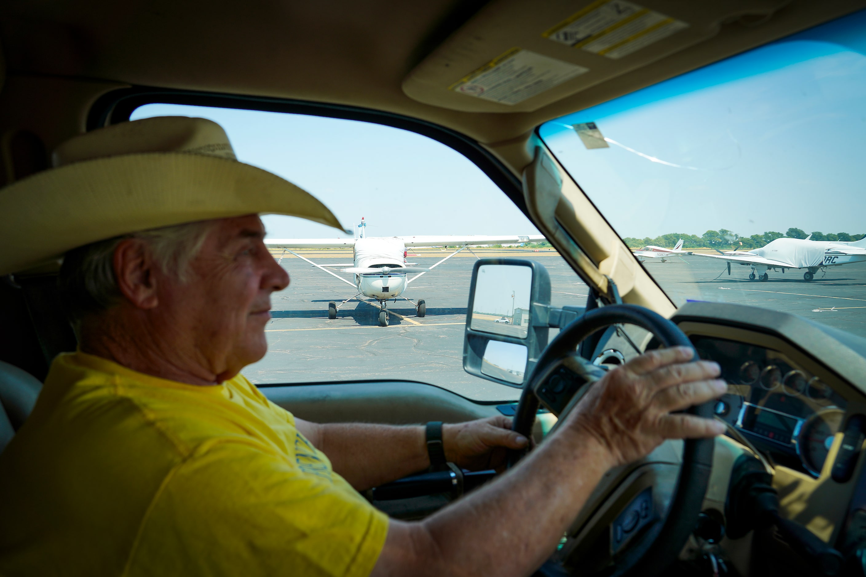 Jack Pyland drives on the ramp at Lancaster Regional Airport on Monday, Aug. 21, 2023, in...