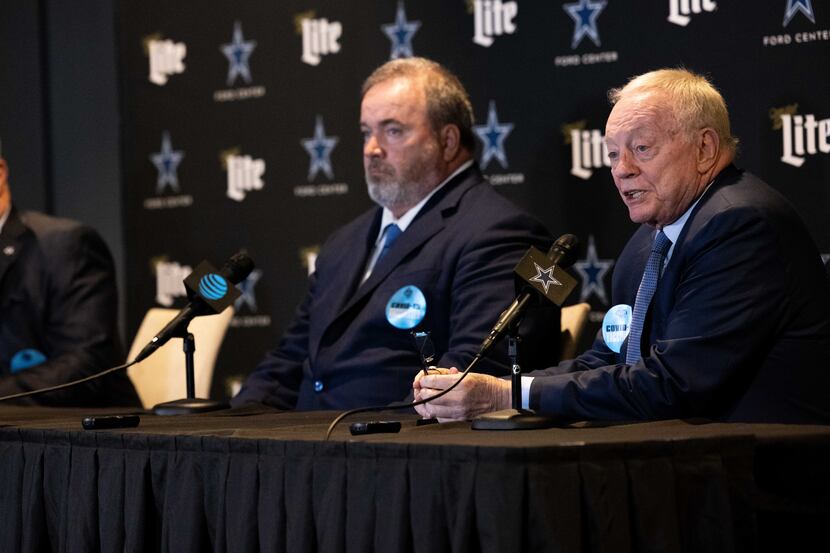 (From left) Dallas Cowboys CEO Stephen Jones, coach Mike McCarthy and Dallas Cowboys owner...